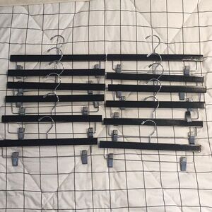 Black Wooden Clip Hangers with Silver Hooks - Set of 12
